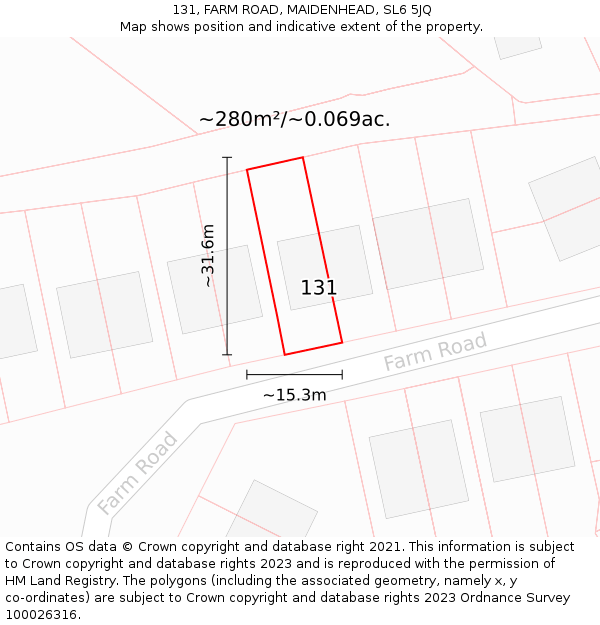 131, FARM ROAD, MAIDENHEAD, SL6 5JQ: Plot and title map