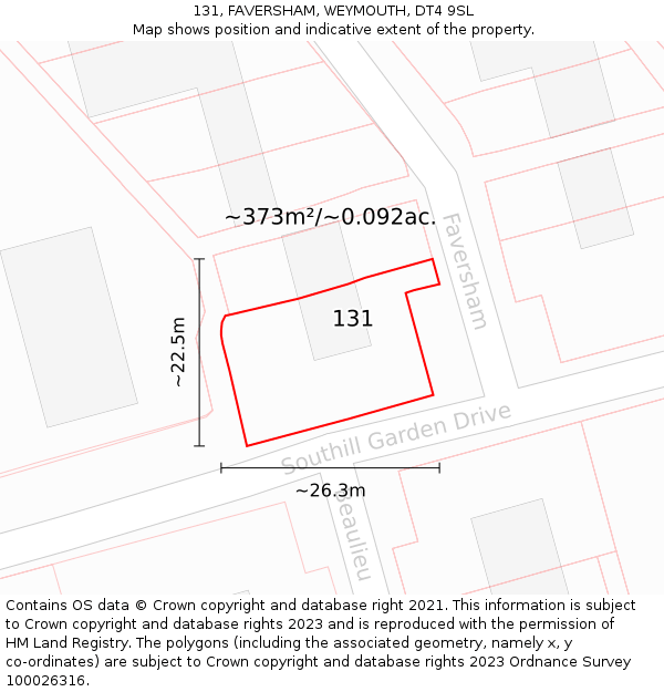 131, FAVERSHAM, WEYMOUTH, DT4 9SL: Plot and title map