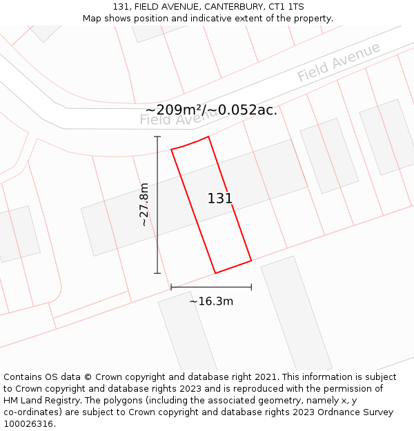 131, FIELD AVENUE, CANTERBURY, CT1 1TS: Plot and title map