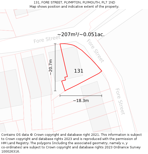 131, FORE STREET, PLYMPTON, PLYMOUTH, PL7 1ND: Plot and title map