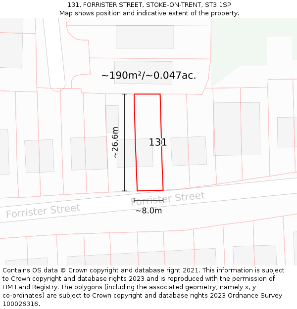 131, FORRISTER STREET, STOKE-ON-TRENT, ST3 1SP: Plot and title map