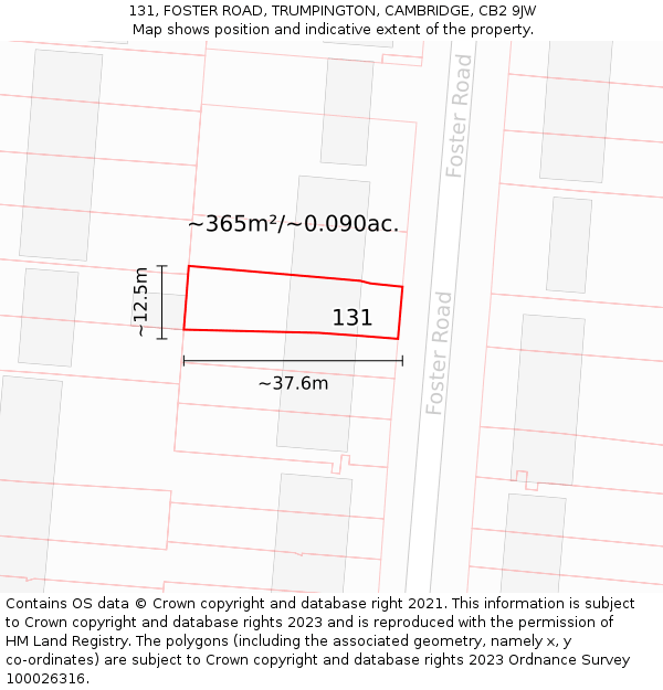 131, FOSTER ROAD, TRUMPINGTON, CAMBRIDGE, CB2 9JW: Plot and title map