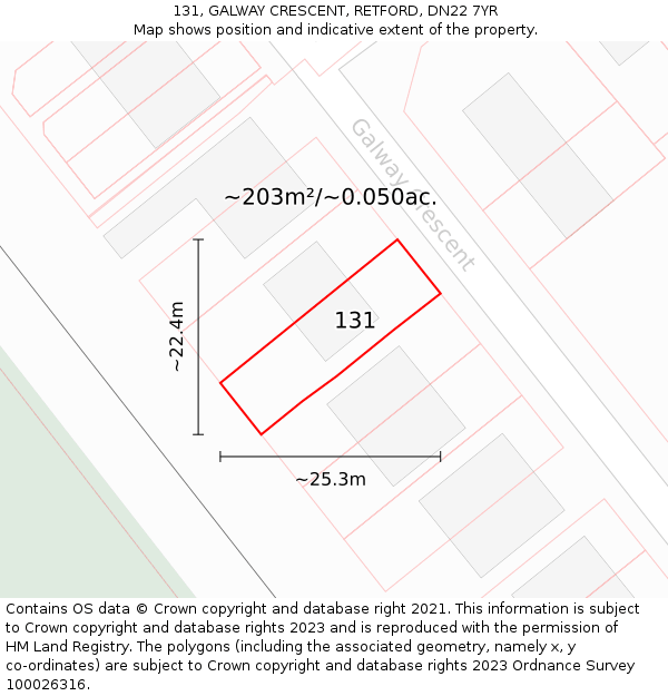 131, GALWAY CRESCENT, RETFORD, DN22 7YR: Plot and title map