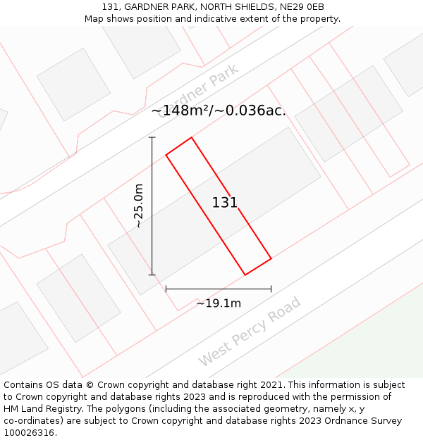 131, GARDNER PARK, NORTH SHIELDS, NE29 0EB: Plot and title map