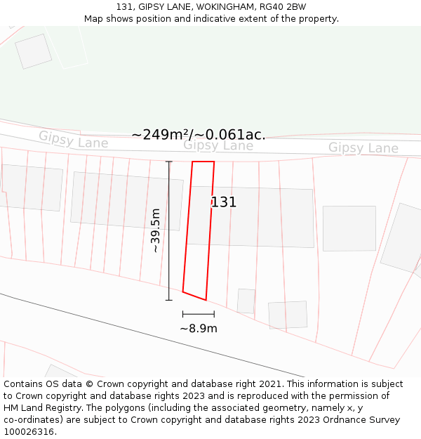 131, GIPSY LANE, WOKINGHAM, RG40 2BW: Plot and title map