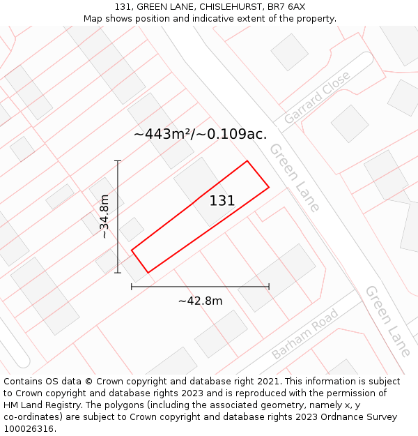 131, GREEN LANE, CHISLEHURST, BR7 6AX: Plot and title map
