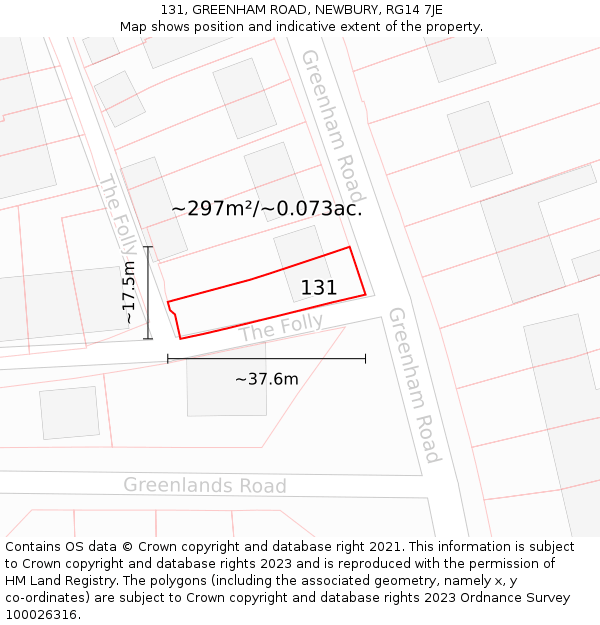 131, GREENHAM ROAD, NEWBURY, RG14 7JE: Plot and title map