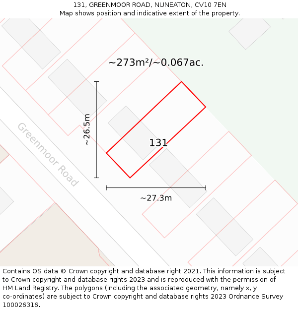 131, GREENMOOR ROAD, NUNEATON, CV10 7EN: Plot and title map