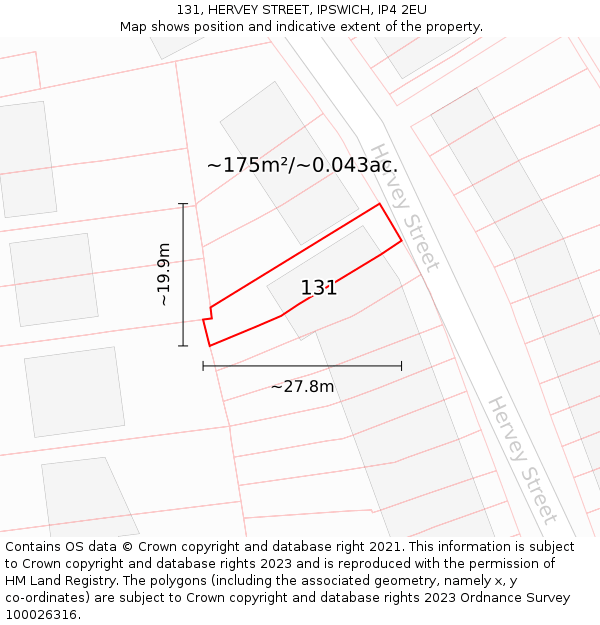 131, HERVEY STREET, IPSWICH, IP4 2EU: Plot and title map