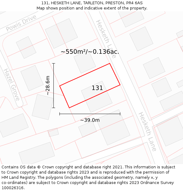 131, HESKETH LANE, TARLETON, PRESTON, PR4 6AS: Plot and title map