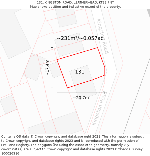 131, KINGSTON ROAD, LEATHERHEAD, KT22 7NT: Plot and title map