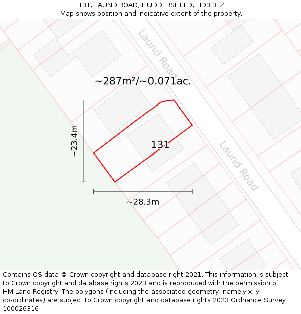 131, LAUND ROAD, HUDDERSFIELD, HD3 3TZ: Plot and title map