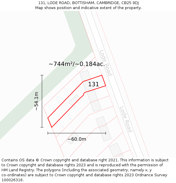 131, LODE ROAD, BOTTISHAM, CAMBRIDGE, CB25 9DJ: Plot and title map