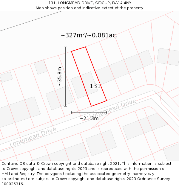 131, LONGMEAD DRIVE, SIDCUP, DA14 4NY: Plot and title map