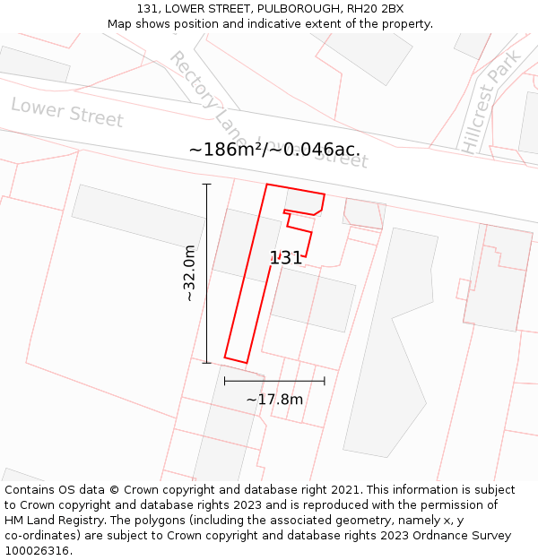 131, LOWER STREET, PULBOROUGH, RH20 2BX: Plot and title map