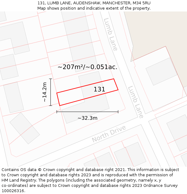 131, LUMB LANE, AUDENSHAW, MANCHESTER, M34 5RU: Plot and title map