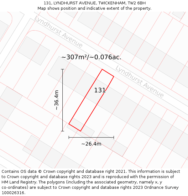 131, LYNDHURST AVENUE, TWICKENHAM, TW2 6BH: Plot and title map