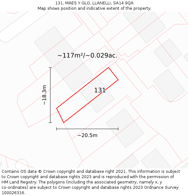 131, MAES Y GLO, LLANELLI, SA14 9QA: Plot and title map