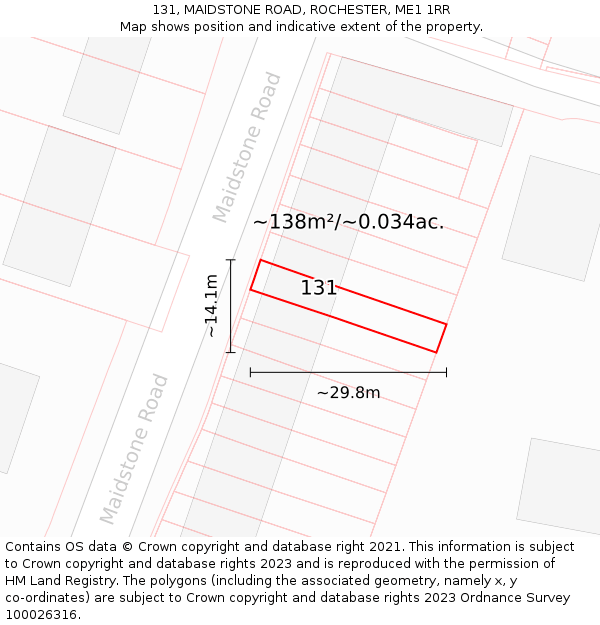 131, MAIDSTONE ROAD, ROCHESTER, ME1 1RR: Plot and title map