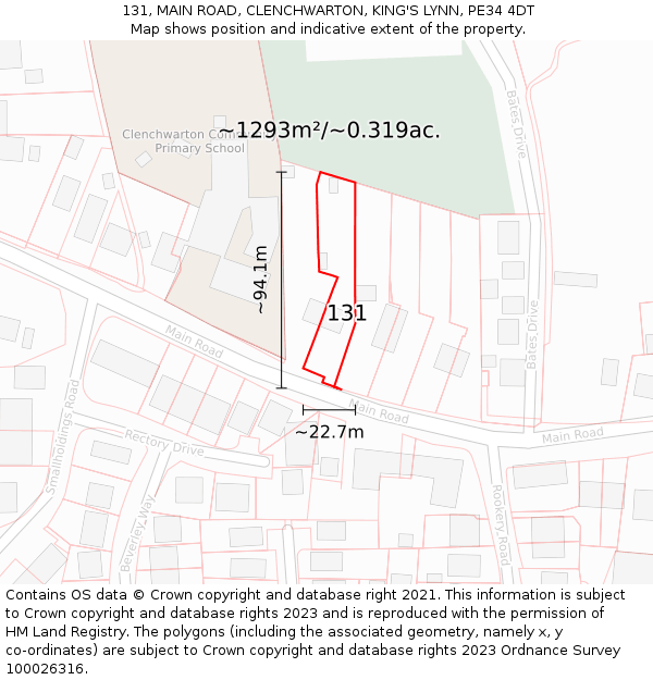 131, MAIN ROAD, CLENCHWARTON, KING'S LYNN, PE34 4DT: Plot and title map