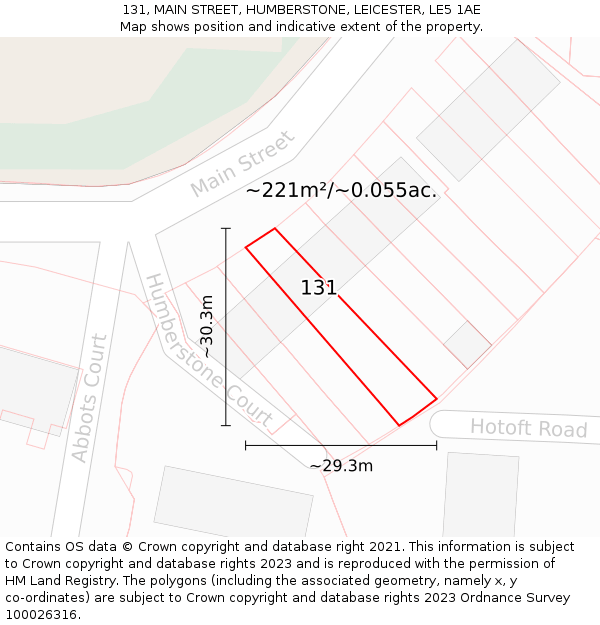 131, MAIN STREET, HUMBERSTONE, LEICESTER, LE5 1AE: Plot and title map