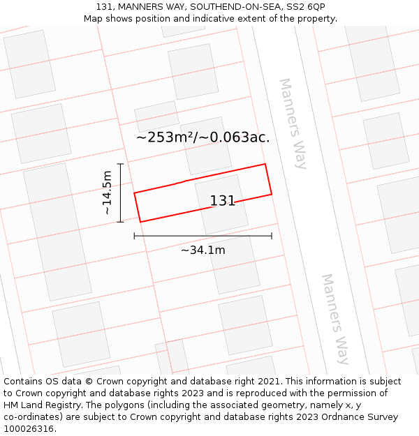 131, MANNERS WAY, SOUTHEND-ON-SEA, SS2 6QP: Plot and title map