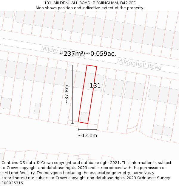 131, MILDENHALL ROAD, BIRMINGHAM, B42 2PF: Plot and title map