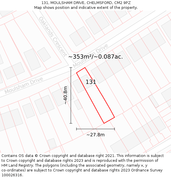 131, MOULSHAM DRIVE, CHELMSFORD, CM2 9PZ: Plot and title map