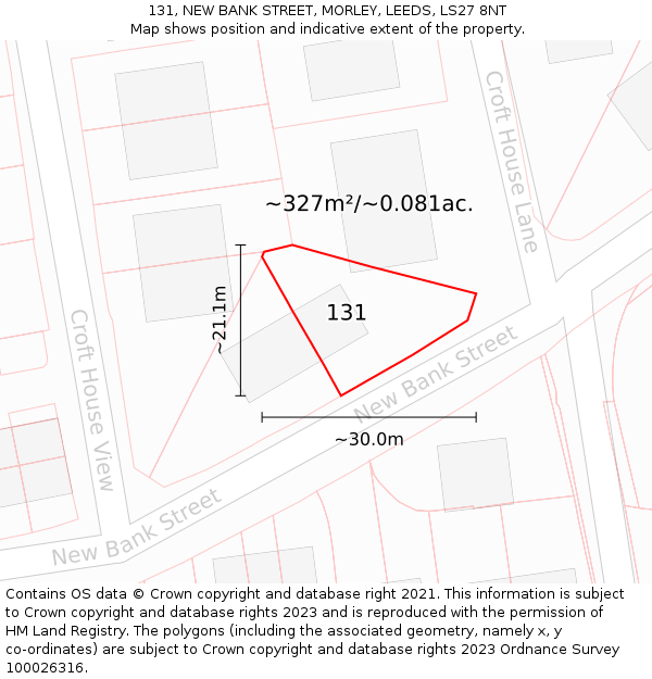 131, NEW BANK STREET, MORLEY, LEEDS, LS27 8NT: Plot and title map