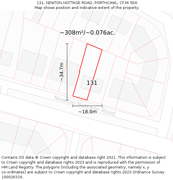 131, NEWTON NOTTAGE ROAD, PORTHCAWL, CF36 5EA: Plot and title map