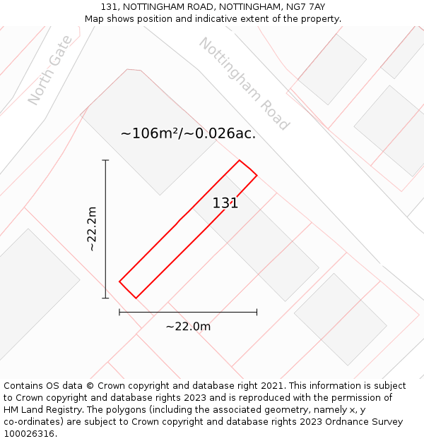 131, NOTTINGHAM ROAD, NOTTINGHAM, NG7 7AY: Plot and title map