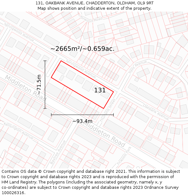 131, OAKBANK AVENUE, CHADDERTON, OLDHAM, OL9 9RT: Plot and title map