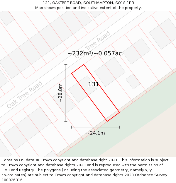 131, OAKTREE ROAD, SOUTHAMPTON, SO18 1PB: Plot and title map