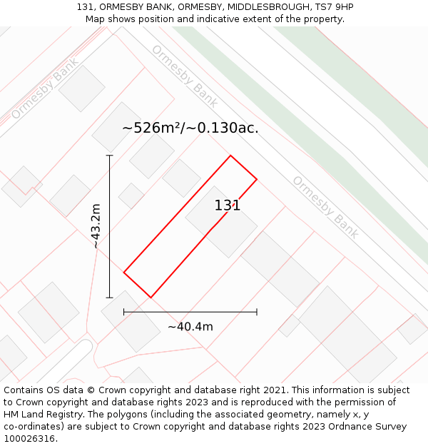 131, ORMESBY BANK, ORMESBY, MIDDLESBROUGH, TS7 9HP: Plot and title map