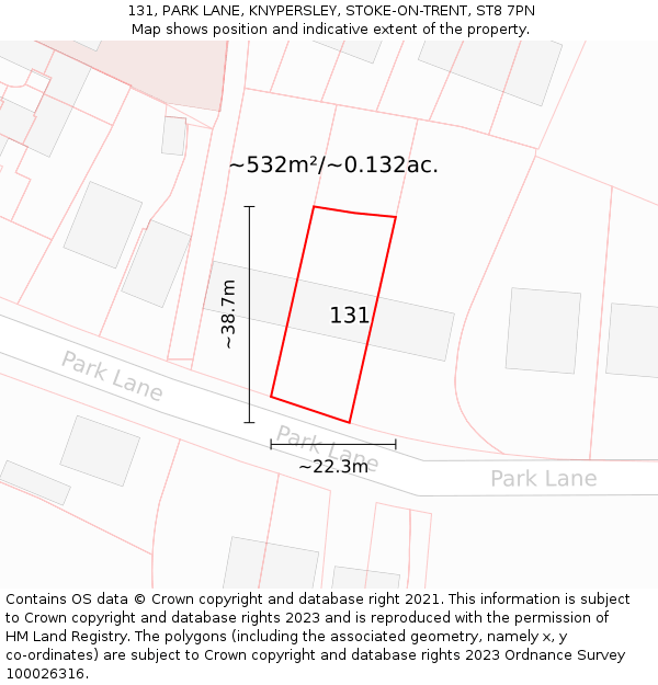 131, PARK LANE, KNYPERSLEY, STOKE-ON-TRENT, ST8 7PN: Plot and title map