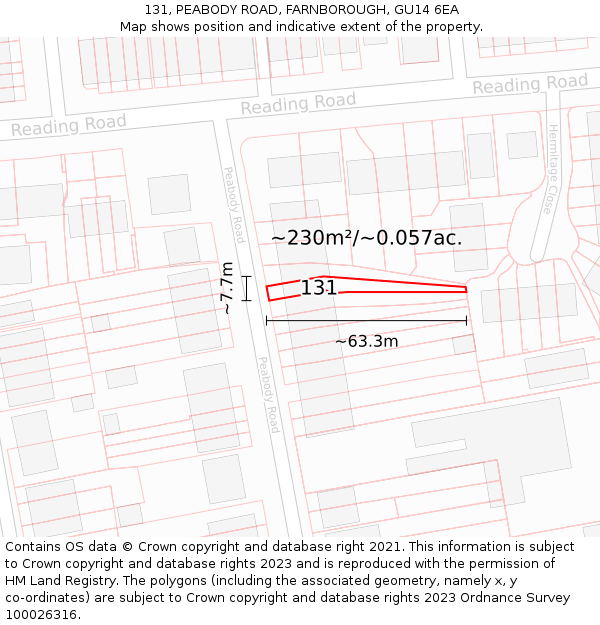 131, PEABODY ROAD, FARNBOROUGH, GU14 6EA: Plot and title map