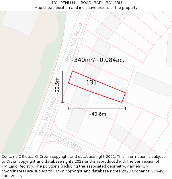 131, PENN HILL ROAD, BATH, BA1 3RU: Plot and title map