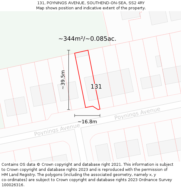 131, POYNINGS AVENUE, SOUTHEND-ON-SEA, SS2 4RY: Plot and title map