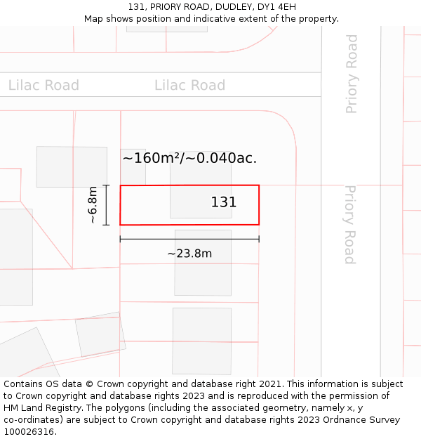 131, PRIORY ROAD, DUDLEY, DY1 4EH: Plot and title map