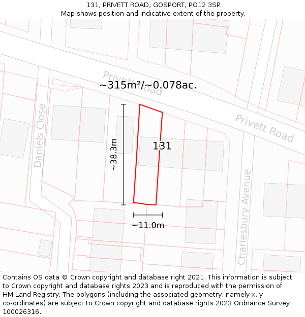 131, PRIVETT ROAD, GOSPORT, PO12 3SP: Plot and title map