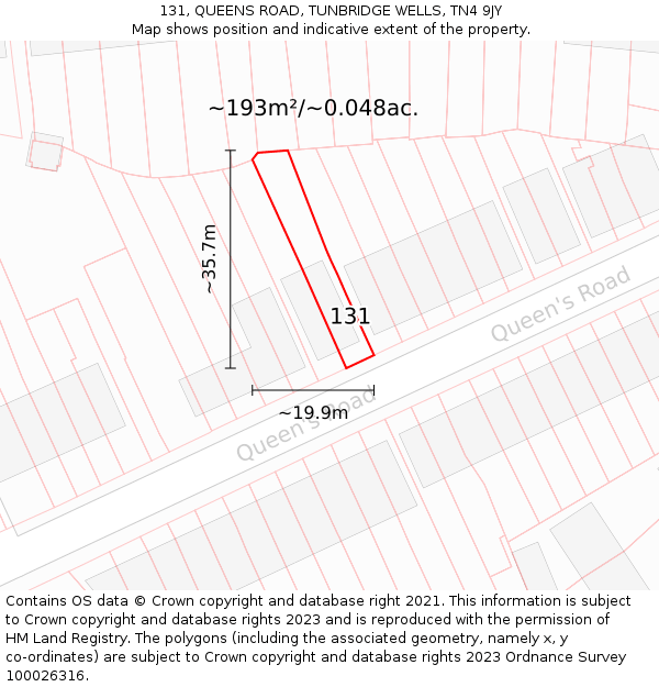 131, QUEENS ROAD, TUNBRIDGE WELLS, TN4 9JY: Plot and title map