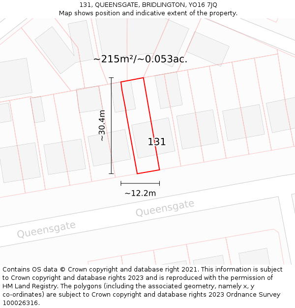 131, QUEENSGATE, BRIDLINGTON, YO16 7JQ: Plot and title map