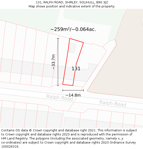 131, RALPH ROAD, SHIRLEY, SOLIHULL, B90 3JZ: Plot and title map