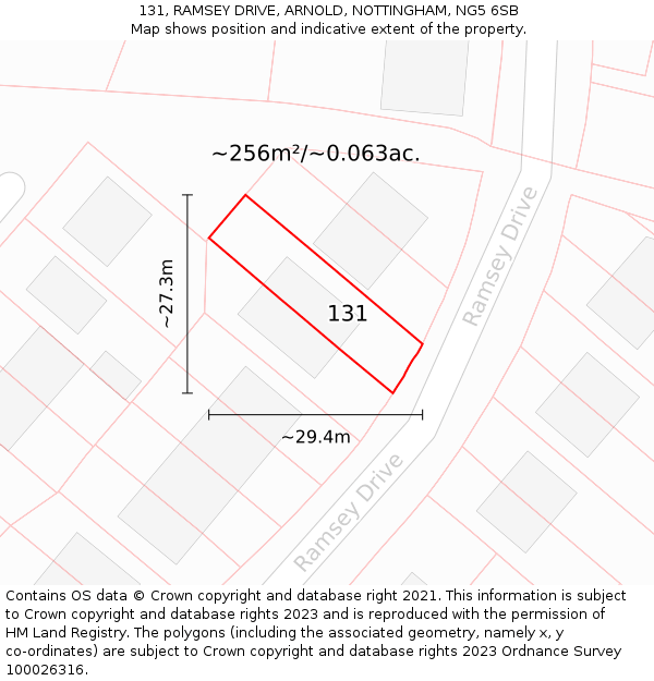 131, RAMSEY DRIVE, ARNOLD, NOTTINGHAM, NG5 6SB: Plot and title map