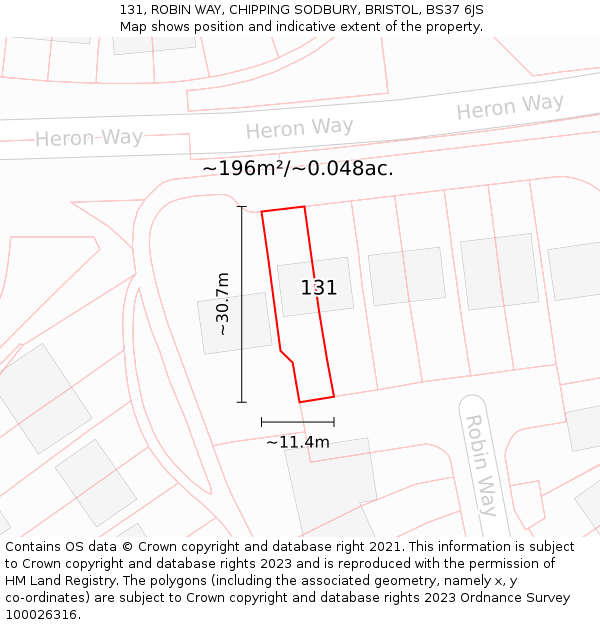 131, ROBIN WAY, CHIPPING SODBURY, BRISTOL, BS37 6JS: Plot and title map