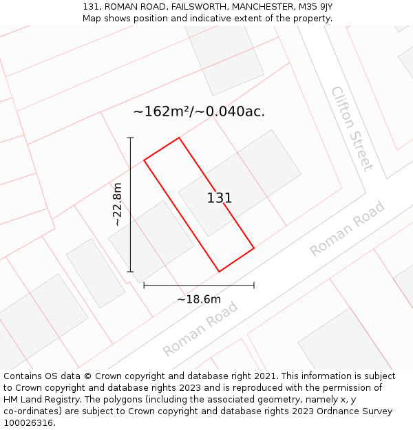 131, ROMAN ROAD, FAILSWORTH, MANCHESTER, M35 9JY: Plot and title map