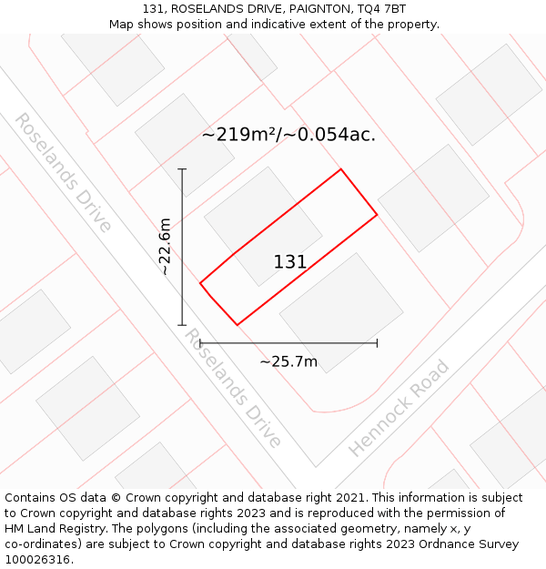 131, ROSELANDS DRIVE, PAIGNTON, TQ4 7BT: Plot and title map