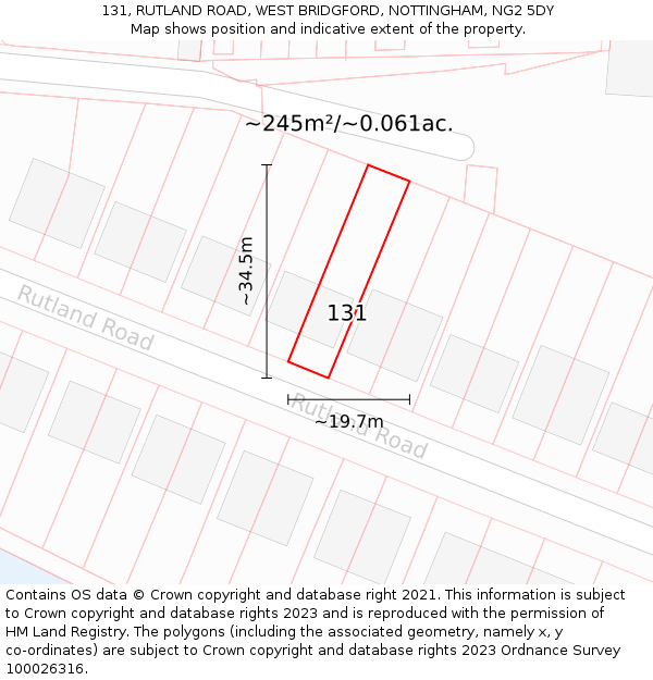 131, RUTLAND ROAD, WEST BRIDGFORD, NOTTINGHAM, NG2 5DY: Plot and title map