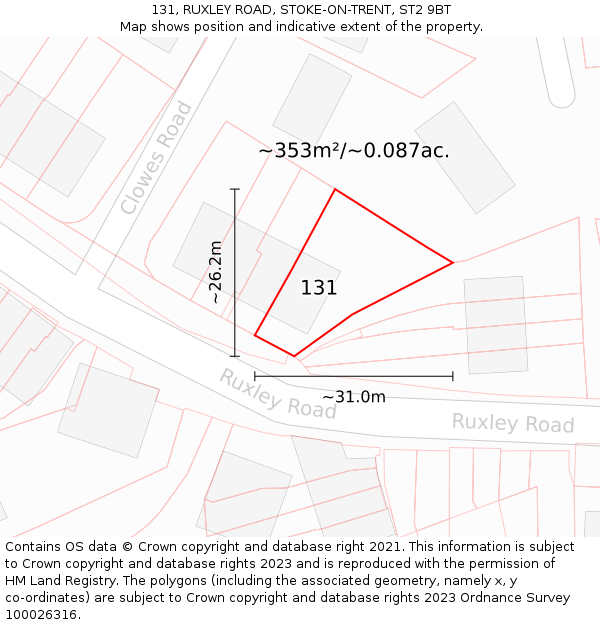 131, RUXLEY ROAD, STOKE-ON-TRENT, ST2 9BT: Plot and title map