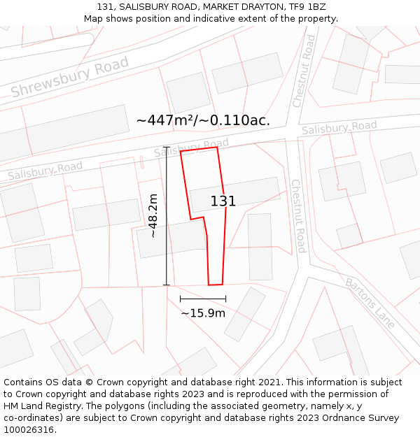 131, SALISBURY ROAD, MARKET DRAYTON, TF9 1BZ: Plot and title map